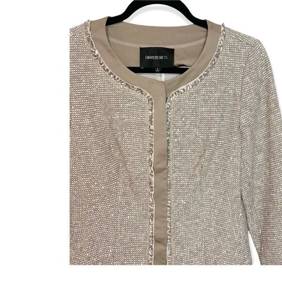 Lafayette 148 Taupe Tweed & Satin Snap Blazer Jacket  Size 6 U1 - Picture 4 of 9